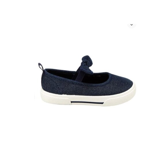 CARTERS NWT Girls Size 2 Mary Jane Shoes Navy Blue White Flats Bow Casual - Picture 2 of 11
